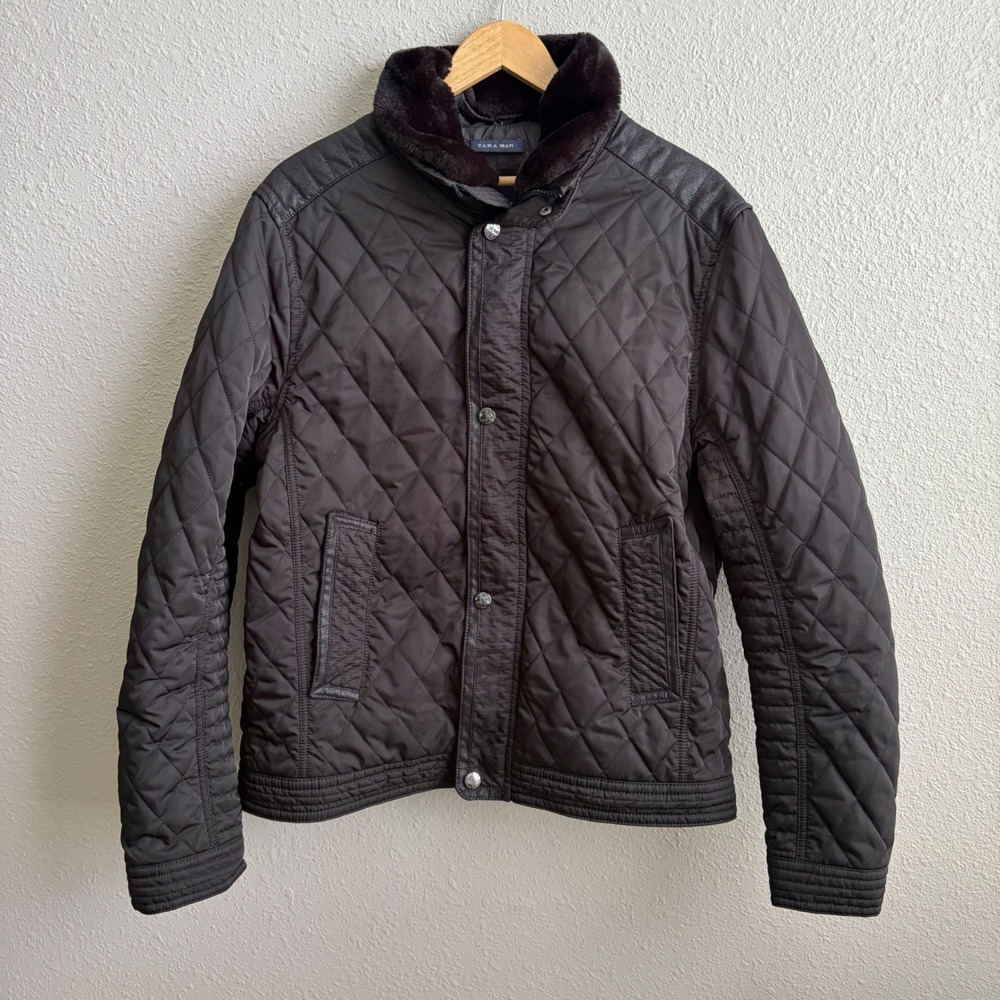 Zara Man Black Diamond Quilted Zip Up  Jacket XXL